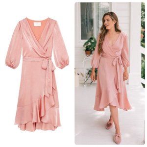 Gal Meets Glam Collection Jennifer Shimmer Satin Wrap Dress Mauve (Pink) Size 00